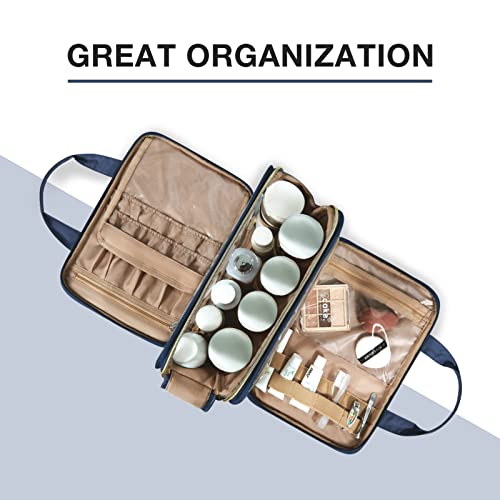 BAGSMART Toiletry Bag for Women, Large Toiletry Bag Water-resistant Makeup Cosmetic Organizer Bag for Accessories, Shampoo, Full Sized Container, Toiletries (Medium, Navy Blue)