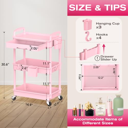 Goovilla Rolling Makeup Organizer Cart with Removable Drawer