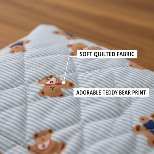 Women Adorable Quilted Fabric Cosmetic Bag Set, 3-Piece Cartoon Bear Makeup Organizer with Zipper, Easy Travel Home Storage (White)