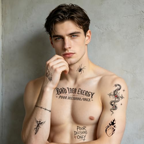 Black Temporary Tattoos - 13 Sheets Waterproof Gothic Designs