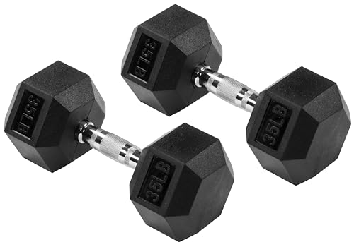 Signature Fitness Rubber Encased Hex Dumbbell, 35LB Pair