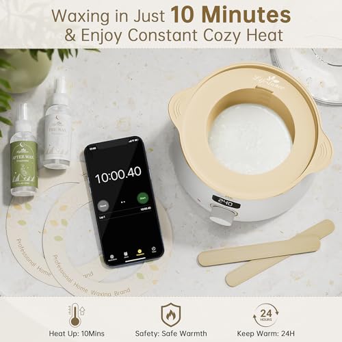 Lifestance Waxing Kit for Women & Men - White L3 Digital Warmer, Silicone Wax Pot Liner, Hair Removal Kit with 14.1oz Hard Wax Beads & Oil Spray, Professional for Home Brazilian Bikini Face Leg Body