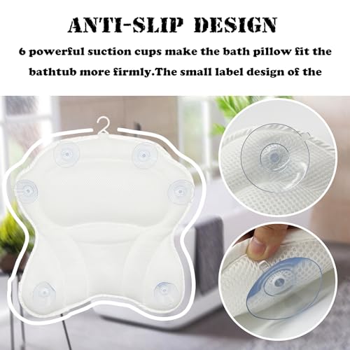 Bath Pillow Spa Bathtub Ergonomic for Tub, Neck, Head, Shoulder Pillows Support Cushion Headrest,Strong Grip Suction Cups Soaking and Luxury Soft 4D Mesh