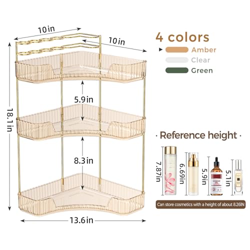 3-Tier Corner Bathroom Makeup Organizer with Brush Holder