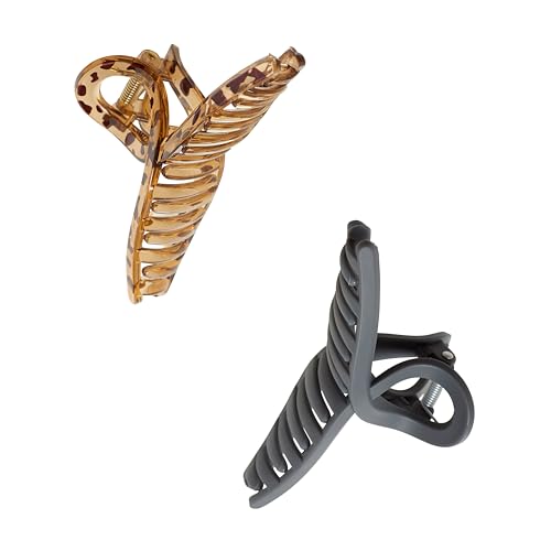 Goody SlideProof Ribbon Claw Clips - 2 Ct, Black & Tortoise Shell, Secure Grip Loop Hair Styling Accessories for Women & Men, for Thin & Fine Hair