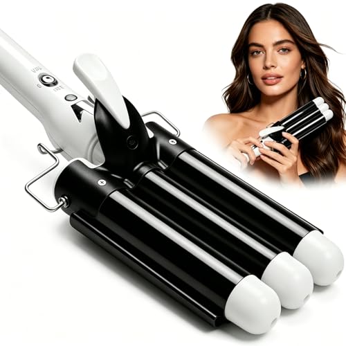 Aleath 3 Barrel Curling Iron Wand - 1 Inch Ceramic Crimper