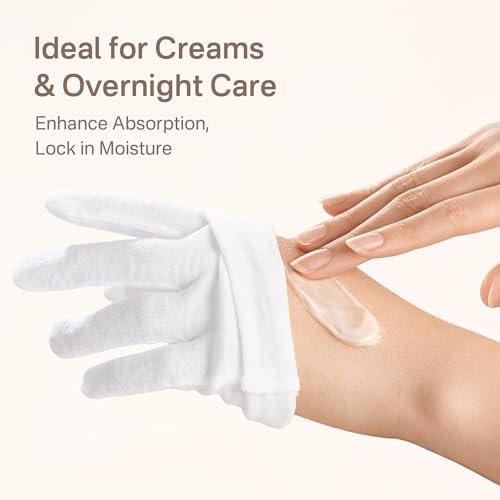 White Cotton Moisturizing Gloves for Dry Hands Sleeping (4 Pairs, Large)
