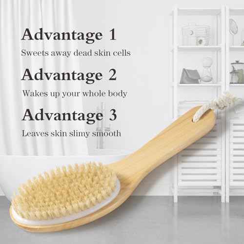 Bamboo Curved Long Handle Dry Brushes, Dry Body Brush for Dry Skin, Blood Circulation, Cellulite Treatment£¬Wet and Dry Brush Suitable for All Kinds of Skin with Soft and Stiff Bristles