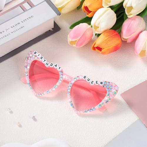 Etercycle Heart Sunglasses for Women - Birthday Queen Rhinestone Glasses