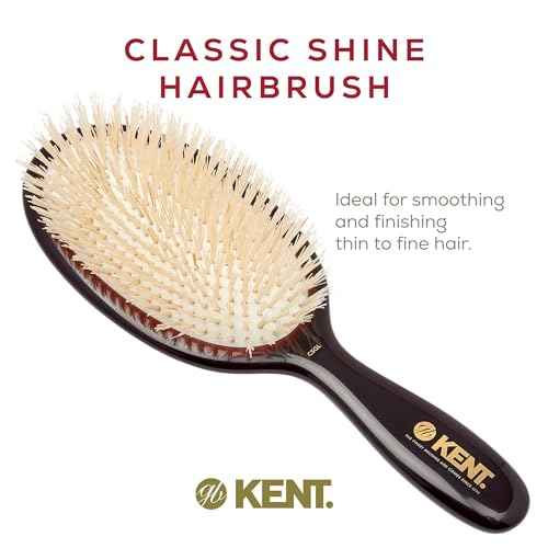 Kent CSGL 9" Large Oval Cushion Straightening Brush and Scalp Brush ? Natural White Boar Bristles Hair Brush for Fine or Thinning Hair ? Large Cushion Shine & Smoothing (+ Hair Brush Cleaner)