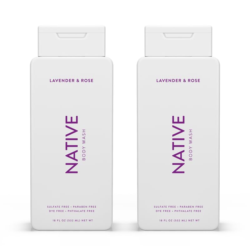 Native Body Wash Contains Naturally Derived Ingredients | For Women & Men, Sulfate, Paraben, & Dye Free Leaving Skin Soft and Hydrated | Lavender & Rose 18 oz - 2 Pk