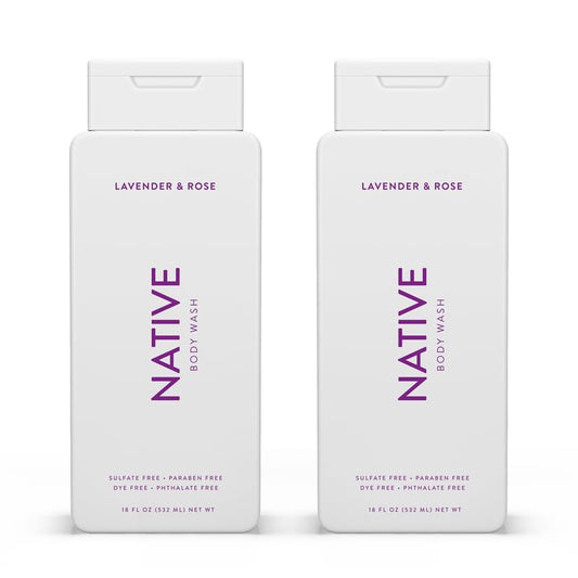 Native Body Wash Contains Naturally Derived Ingredients | For Women & Men, Sulfate, Paraben, & Dye Free Leaving Skin Soft and Hydrated | Lavender & Rose 18 oz - 2 Pk