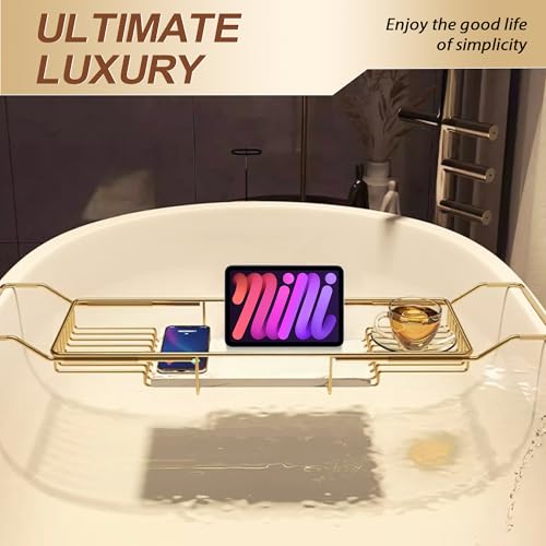 BVL Extendable Gold Bath Tray with Marble Base