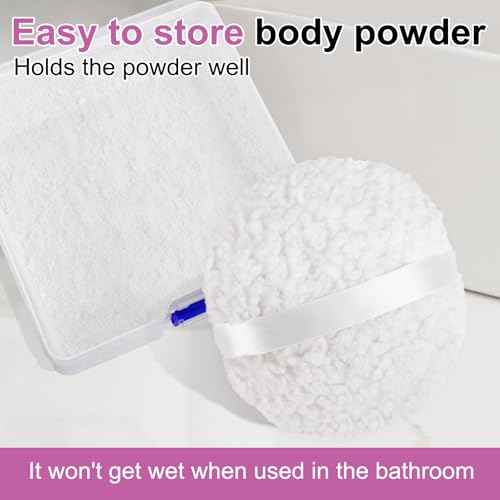 Powder Puff, 6'' Body Powder Puff and Container,Fluffy Soft Extra Large Powder Puff for Body Powder,White