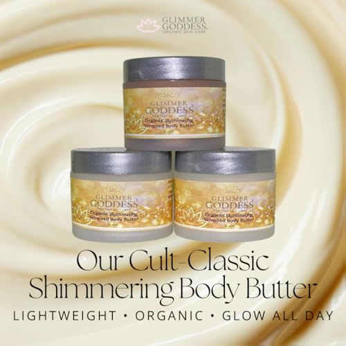 GLIMMER GODDESS Shimmer Body Butter with Organic Whipped Shea Butter for Hydration, Moisturizing & Silky Natural Glow - Bronze, Diamond & Gold in Sexy, 2oz, Pack of 3