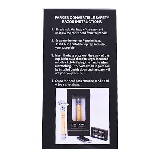 Parker, "The Convertible", Double Edge Safety Razor ? Interchangeable Open & Closed Comb Plates, Solid Brass/Chrome 93?g Handle, Customizable Shave from Mild to Aggressive