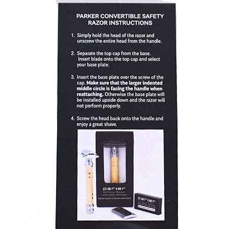 Parker, "The Convertible", Double Edge Safety Razor – Interchangeable Open & Closed Comb Plates, Solid Brass/Chrome 93 g Handle, Customizable Shave from Mild to Aggressive