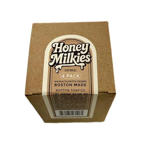 Goat Milk Soap with Tallow ? Honey Milkies Oatmeal 4-Pack (3.3oz Bars) ? Cold Process, Handmade in Boston ? Natural Face & Body Soap with Grass Fed Tallow, Lard, Raw Honey & Goat Milk (Oatmeal)