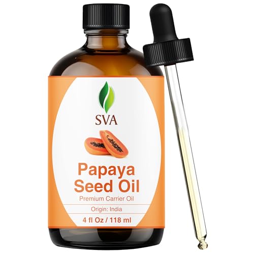 SVA Papaya Seed Oil - 4 Fl Oz ? 100% Natural Cold Pressed Papaya Oil - for Face, Skin Care, Hair Care, Scalp Massage & Body Massage ? Carrier Oil with Dropper