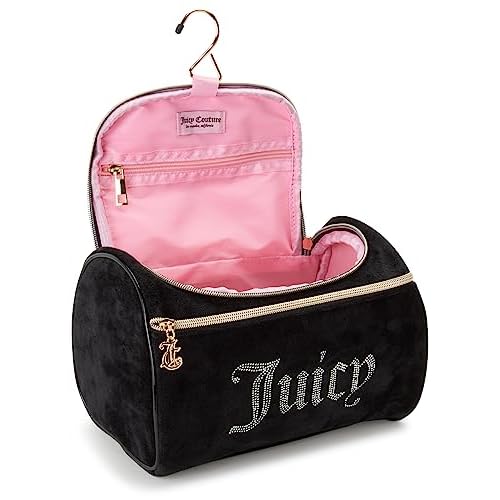 Juicy Couture Black Makeup Bag Cosmetics Organizer Travel Essentials Hanging Duffel Velour Rhinestones