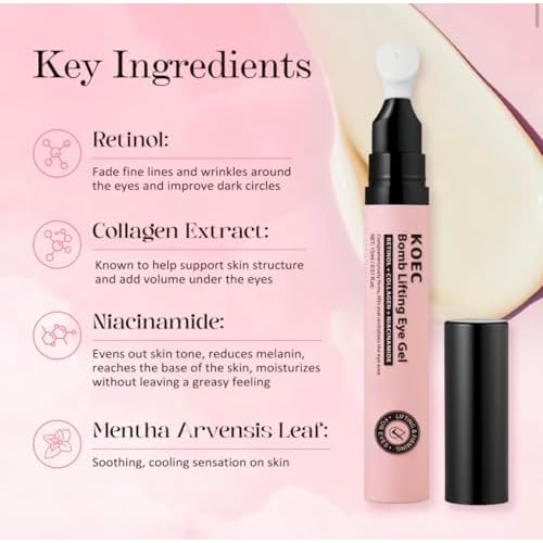 KOEC Bomb Lifting Eye Gel with Retinol, Collagen Extract, Niacinamide, Mentha Arvensis Leaf, Anti-Aging Under Eye Treatment for Dark Circles and Fine Lines