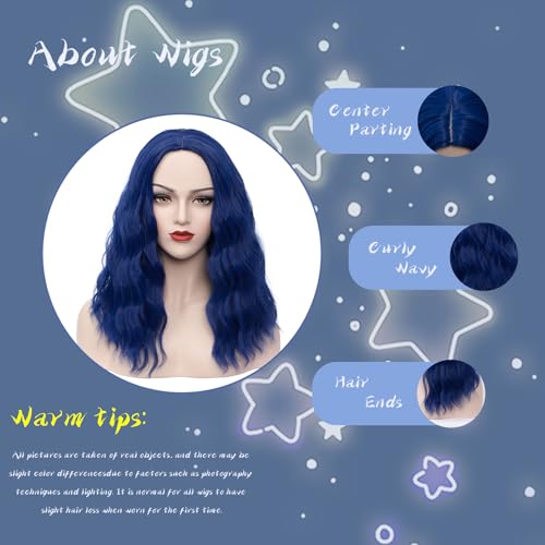 Dark Blue 18-Inch Curly Wavy Wig for Women Heat-Resistant Synthetic Hair Costume & Party Wear