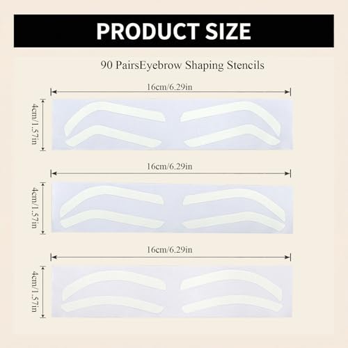 90 Pairs Eyebrow Stencils - 3 Shapes for Women