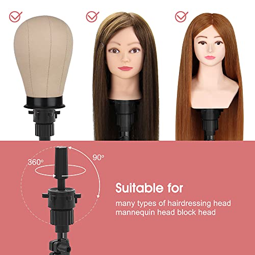 LNASI Mannequin Head Stand, Upgrade Foldable Wig Stand Tripod for Cosmetology Hairdressing Training, Metal Adjustable Wig Head Stand with Wig Caps, T-Pins, Comb, Hair Clips