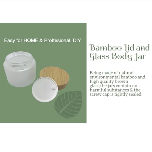 Frosted Glass Cosmetic Jar 4 Pack 6.7oz with Bamboo Lids