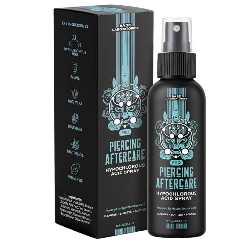 BASE LABORATORIES Hypochlorous Acid Piercing Aftercare Spray + Saline, 8 Fl Oz