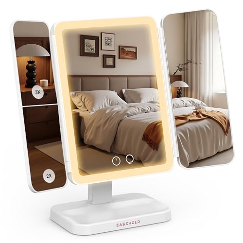 EASEHOLD Rechargeable Trifold Lighted Makeup Mirror 64 LED 1X/2X/3X