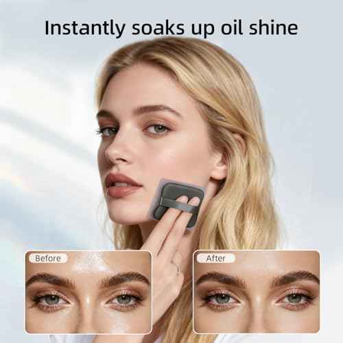 300 Sheets Bamboo Charcoal Oil Absorbing Facial Sheets with Mirror & Puff | Natural Blotting Paper for Oily Skin & Makeup Touch-Ups(BP-01)