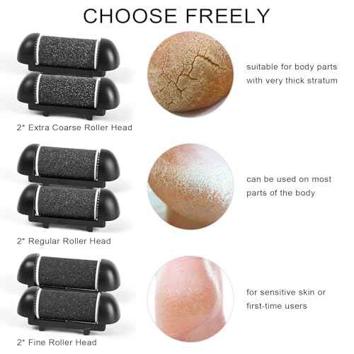 6pcs Replacement Roller Refill Heads for Electric Callus Remover,Feet Pedicure Kit Refill Rollers, 2 Extra Coarse, 2 Regular Coarse, 2 Fine Coarse Refill Rollers (Black)