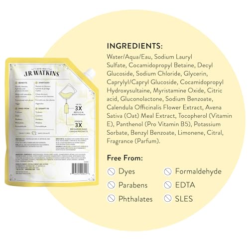 J.R. Watkins Moisturizing Gel Hand Soap Refill Lemon 2 Pack, 34 fl oz