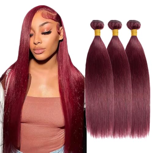 #99J Burgundy Straight Hair Bundles - 3 Pack, 14-18 Inch
