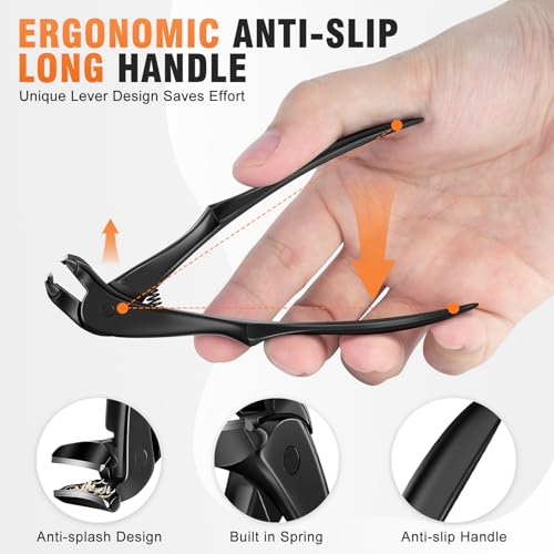Toenail Clippers for Seniors Thick Toenails, Long Handled Angled Head Toe Nail Clippers for Thick Toenails with Wide Jaw Opening, Slanted Curved Blade Ingrown Toenail Clippers