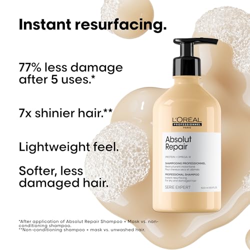 L'Oreal Professionnel Paris Absolut Repair Shampoo ? Nourishing Protein Shampoo For Dry, Damaged Hair, Repairs Damage and Provides Shine