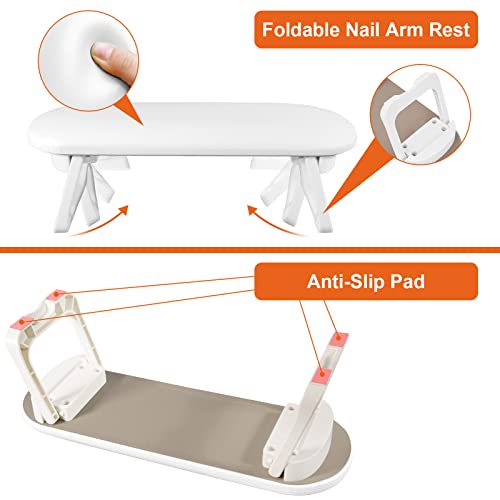Nail Arm Rest, Foldable PU Leather Nail Hand Rest For Manicure+uffer Block Nail File, 30Count 100/180 Grit Sponge Nail Buffers for Acrylic Nails