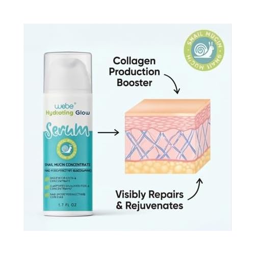 WEBE Naturals Snail Mucin 94% Hydrating Glow Serum | 1.3% Hyaluronic Acid & N-Acetyl Glucosamine | Collagen Boosting, Plumping, Anti Aging, Intense Moisturizing Serum for Radiant, Dewy Skin