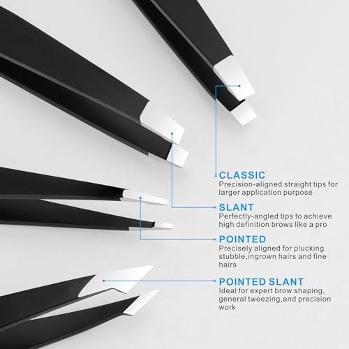 Pefei 4-Piece Stainless Steel Tweezers Set with Case