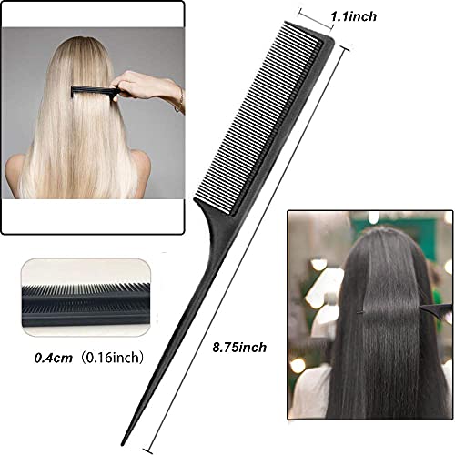 Black Carbon Fiber Teasing Comb - Fine & Wide Tooth Hair Barber Comb - Variation 8