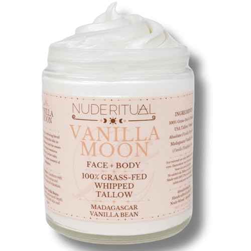 100% Grass-Fed Whipped Tallow Balm for Skin Care ? Face + Body ? Natural Moisturizer Lotion, 4 oz (Vanilla Moon)