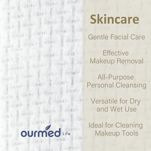 Ourmed Life Face Towels, Disposable Biodegradable Facial Towels for Sensitive Skin, Lint- free Facial Wipes for Washing Face, Skincare and Makeup Remover, Dry Wipes, 10"¡¿7.9" Extra Large, 180 Count