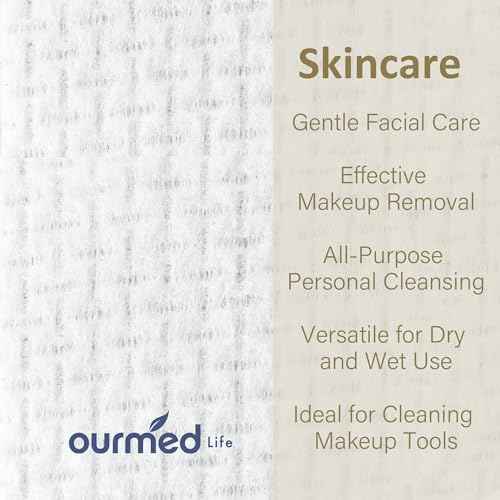 Ourmed Life Face Towels, Disposable Biodegradable Facial Towels for Sensitive Skin, Lint- free Facial Wipes for Washing Face, Skincare and Makeup Remover, Dry Wipes, 10"×7.9" Extra Large, 180 Count