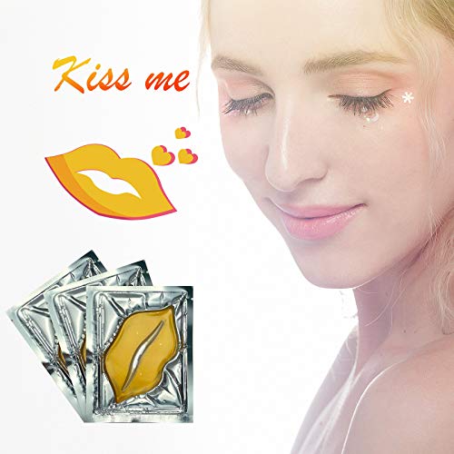 Jakuva 29PCS Collagen Lip Mask,Gel Moisturizing Lip Plumper Lip Patches For Anti Wrinkle,Anti Chapped and Moisturizing,Lip Sleeping Mask, Gold