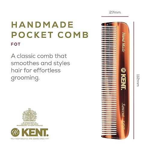 Kent 81T FOT Tortoiseshell Beard Pocket Comb Set for Men - Beard Kit for Travel and Home, Mustache Comb for Men, Mini Comb Beard Combs for Mens Grooming, Sawcut Hand polished Made in England