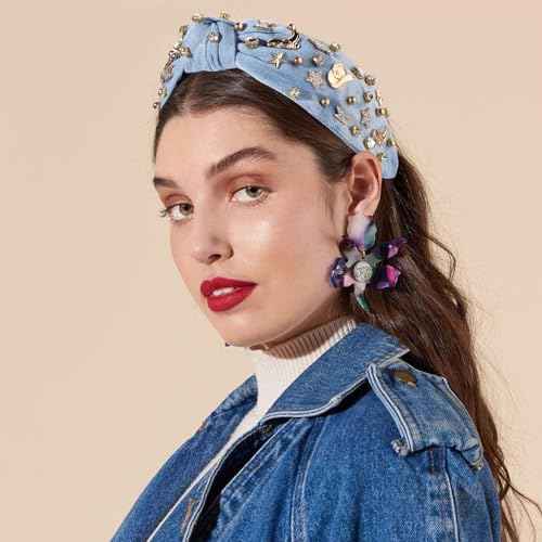 MOLOCH Western Headband Cowgirl Headband for Women Cowboy Boot Hat Stars Knotted Head Band Crystal Jeweled Top Knot Hairband Western Country Concert Hair Accessories Bachelorette Outfit Gifts