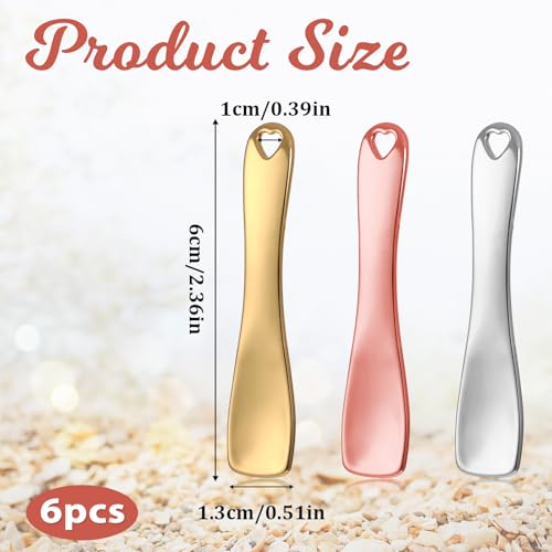6 PCS Mini Metal Makeup Spatula, Reusable Skin Care Cosmetic Spatula Facial Applicator Tool Beauty Spatula Cosmetic Spatula for Face Mask Cream Lotions Moisturizers(Silver Gold Rose Gold)