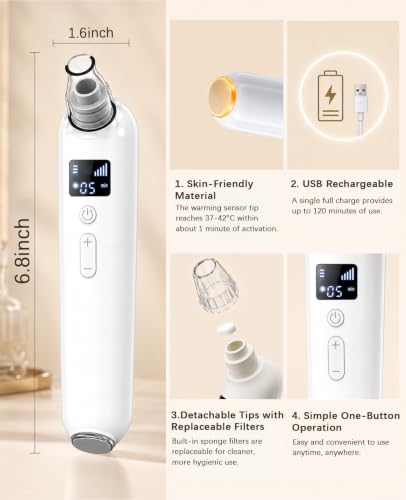 JICICUXI Blackhead Remover Vacuum with Heating & 5 Suction Levels