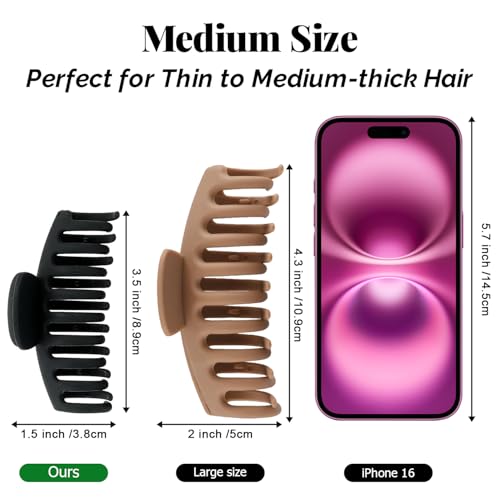Medium Hair Claw Clips - Strong Hold, Lightweight (Black, 6-Pack)